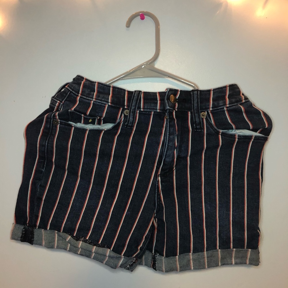 red and white striped shorts